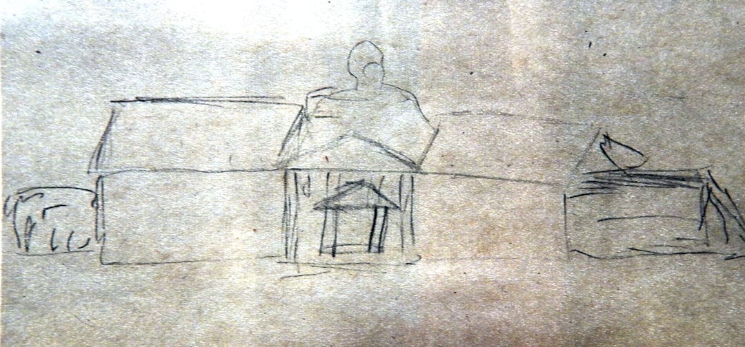 The original pencil sketch that Bromfield provided Lamoreaux for what he wanted the Big House to look like.